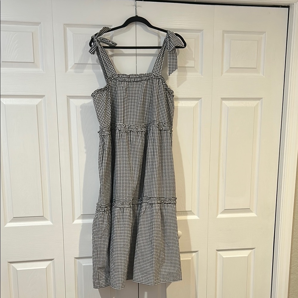 NEW WITH TAGS Lisa Marie Fernandez Black and White Gingham Tiered Midi Sundress